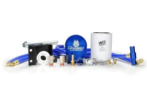 Dodge 2500 Coolant Filtration System - Sinister Diesel - CNC Machined Billet Aluminum Filter Block, Wix Filter - Blue - `03-`07